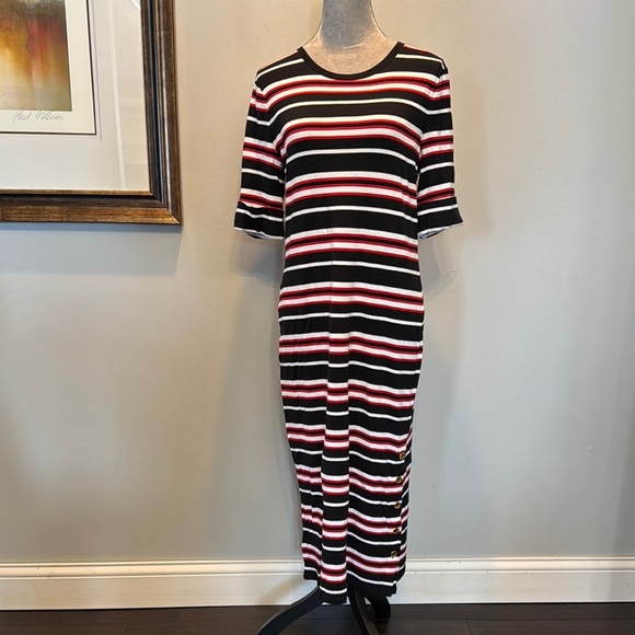 Ralph Lauren Striped Black and Red Women's cotton tshirt Dress NWT L - Picture 1 of 14